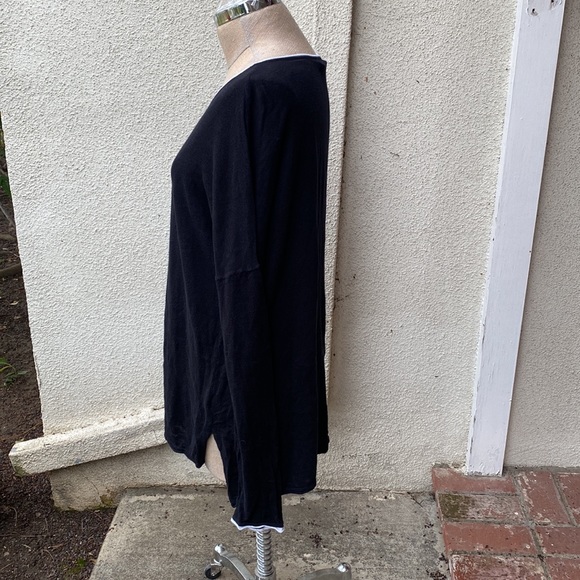 Vince black 100% cotton stretchy scooped neck thin oversized sweater top - Picture 4 of 11